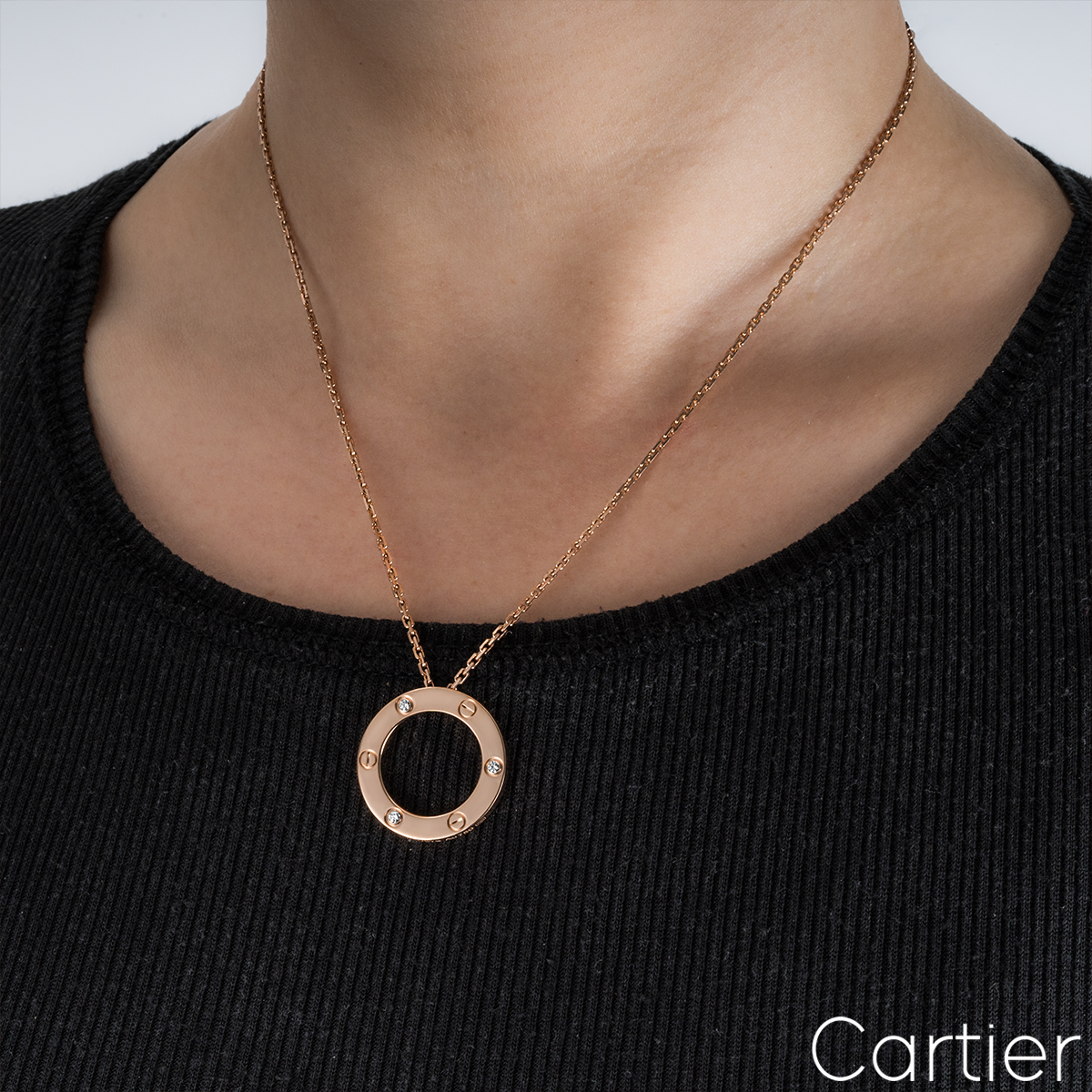 Custom Cartier Love Necklace 3 Diamonds Pink Gold Diamonds B7014700